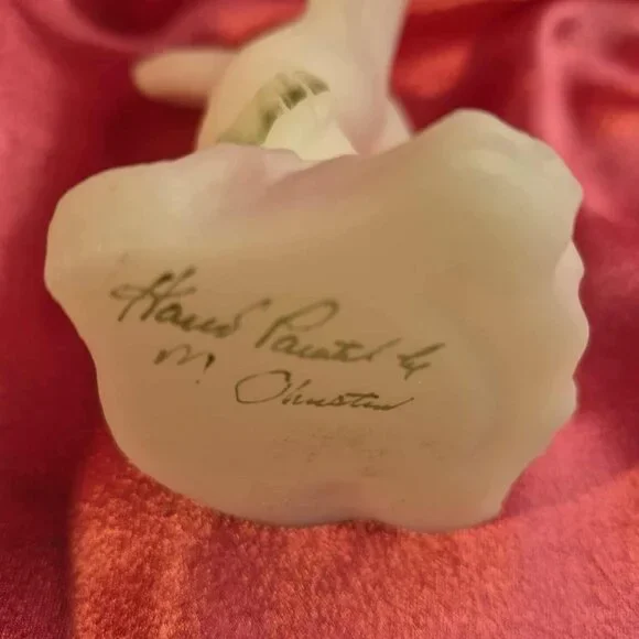 Fenton Hummingbird Opal Satin Glass Figurine Hand-Painted with Crystal Dewdrops